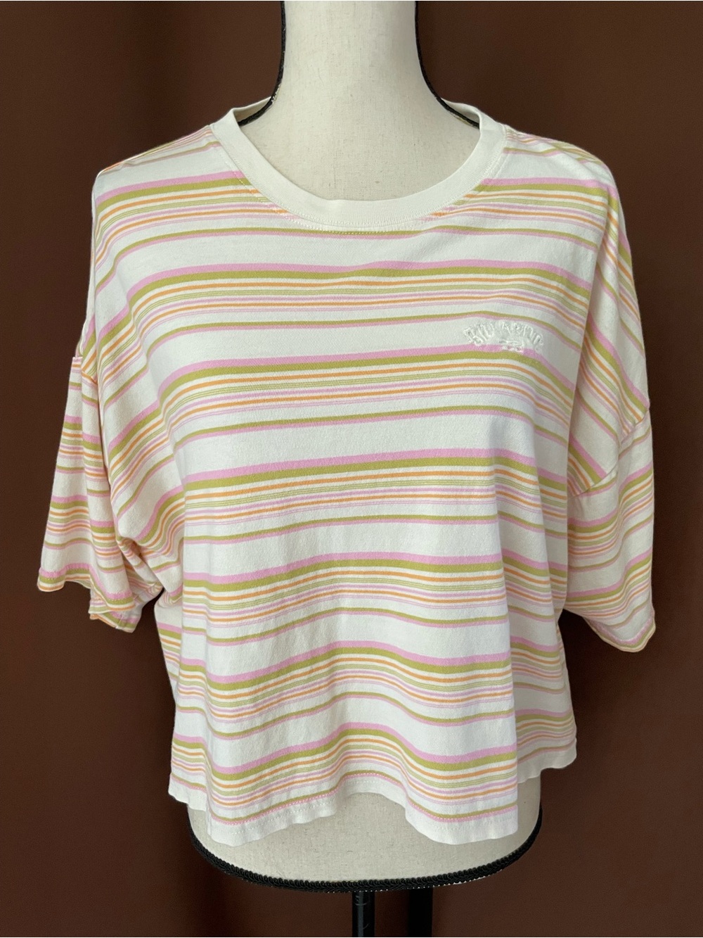 Billabong Feeling Free striped Boxy 100% cotton oversized cropped t shirt Tee M